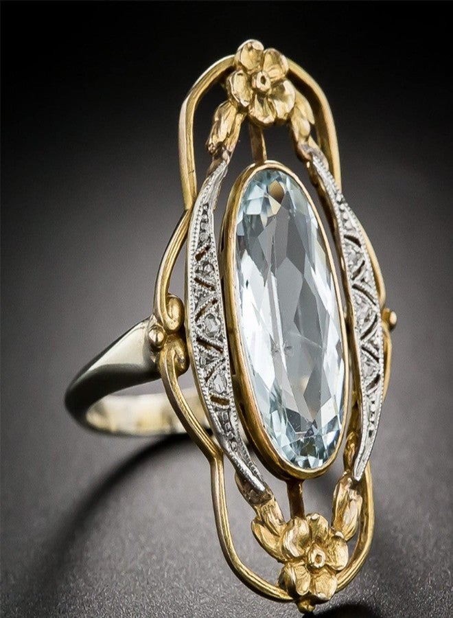 Vsoruln Hollow Out Vintage 925 Sterling Silver Emerald Ring Golden Flower Antique Rings Oval CZ Gold Plated Engagement Rings, Suitable Cocktail Anniversary Cubic Zirconia Ring for Women (8) - Image 4